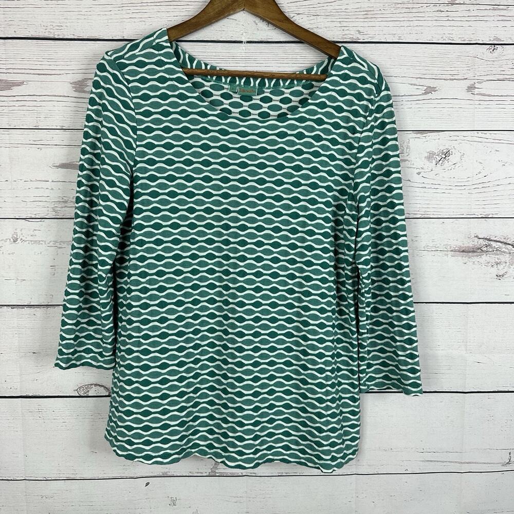 Tianello Top Shirt Womens Large Blue Green Tunic‎ Art to Wear Stretch Textured